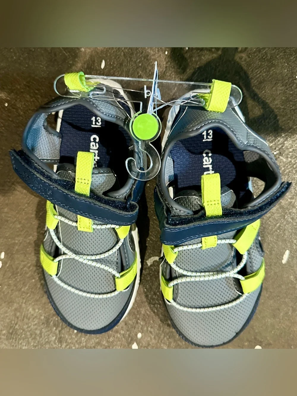 Carter's Navy and Gray Sandals with Lime Green Accents